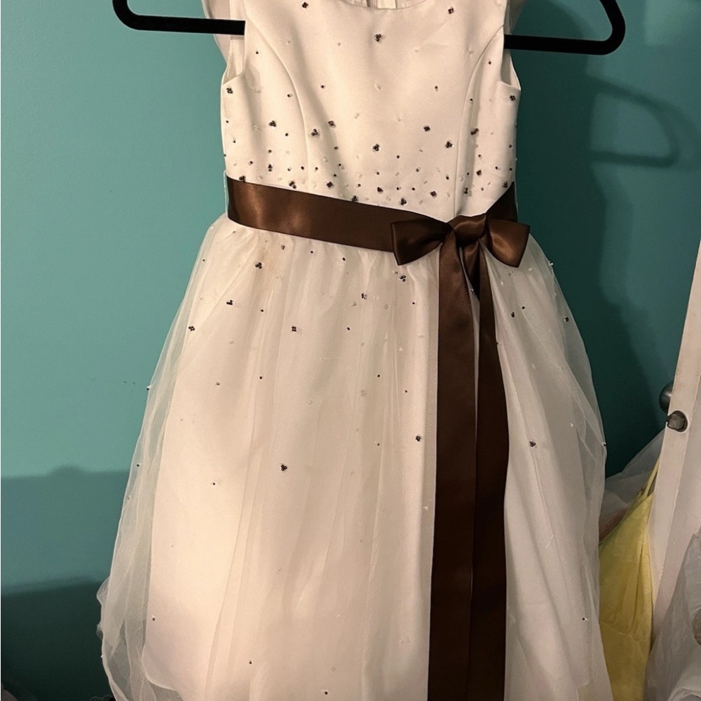 Girls sz 6 Alfred Angelo White Dress Tulle Ribbon Fancy Flower Girl